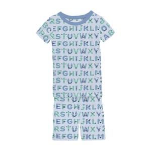 NEW KICKEE kids' short sleeve pajama set with shorts in dew abc monsters